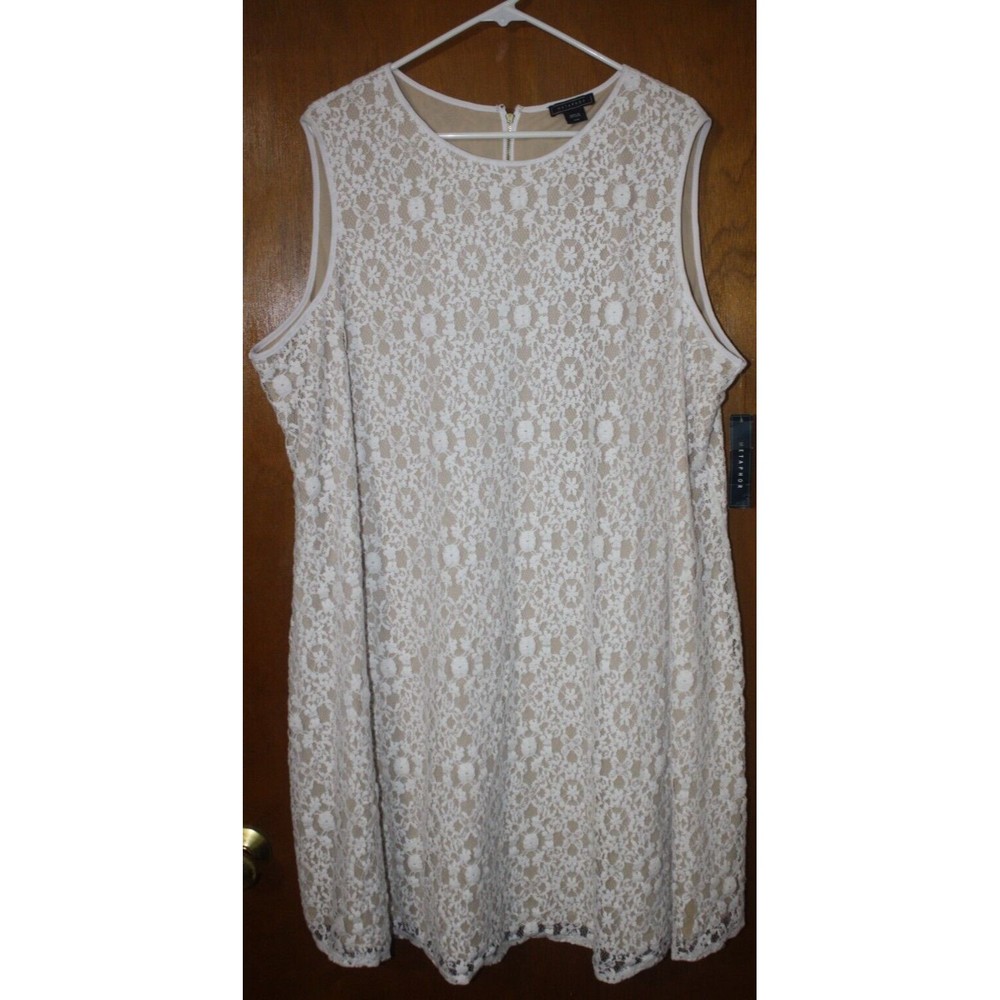 Metaphor Lace Trapeze Dress Plus Sz 20 Nude With White Overlay Coctail MSRP $90